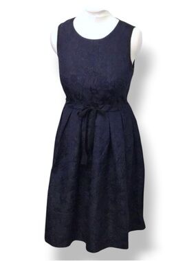 H&M Women’s Sleeveless Fit & Flare Jacquard Dress Timeless Corpcore Navy 12